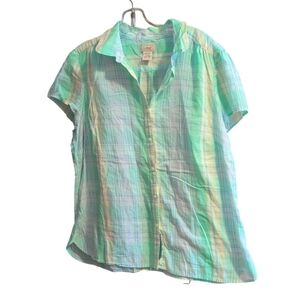 L.L. Bean Women’s 1X Plaid Button Up Shirt • Short Sleeve Casual Outdoor Top